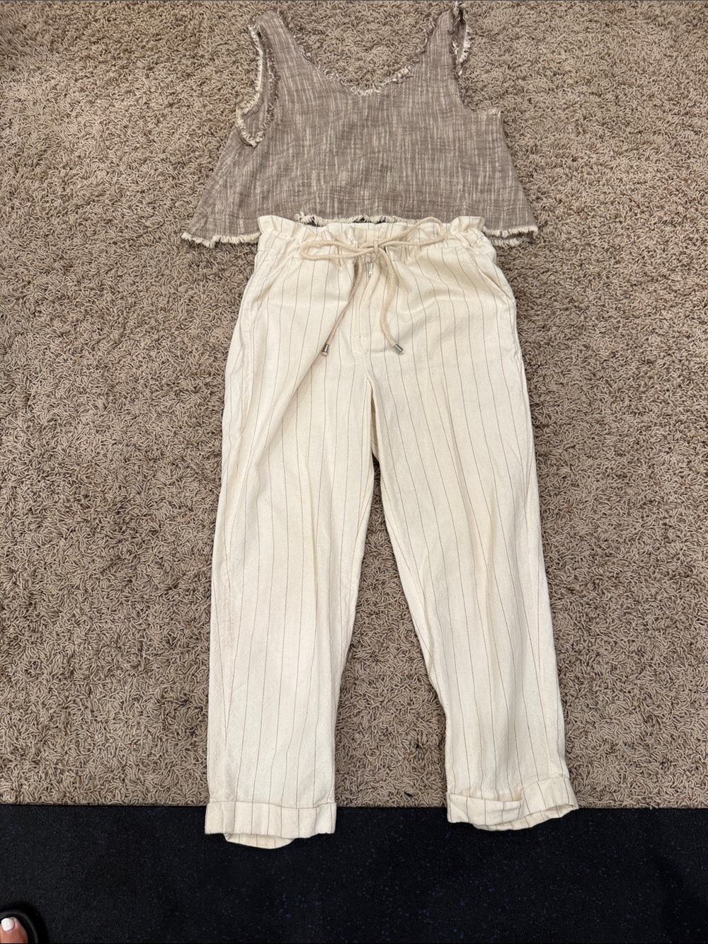 Urban Outfitters Cream Pinstripe Drawstring Track Pants